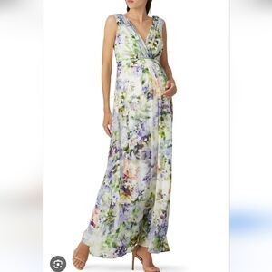 Seraphine White Floral Watercolor Maxi Dress with Purple & Green Accents